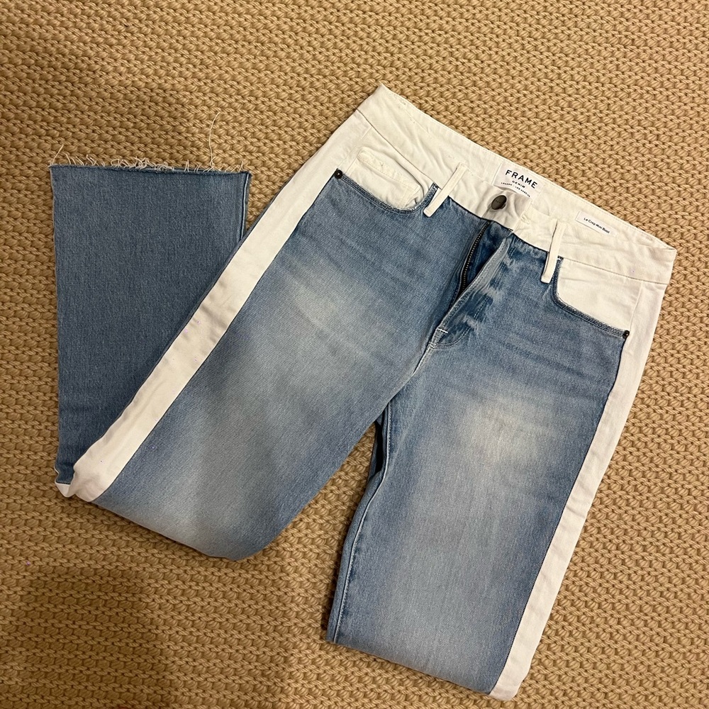 frame le crop mini boot jeans white/denim